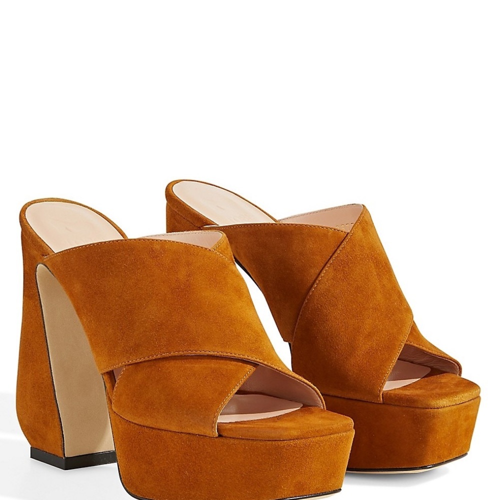 New in box GORGEOUS & FABULOUS Suede unique open toe heels